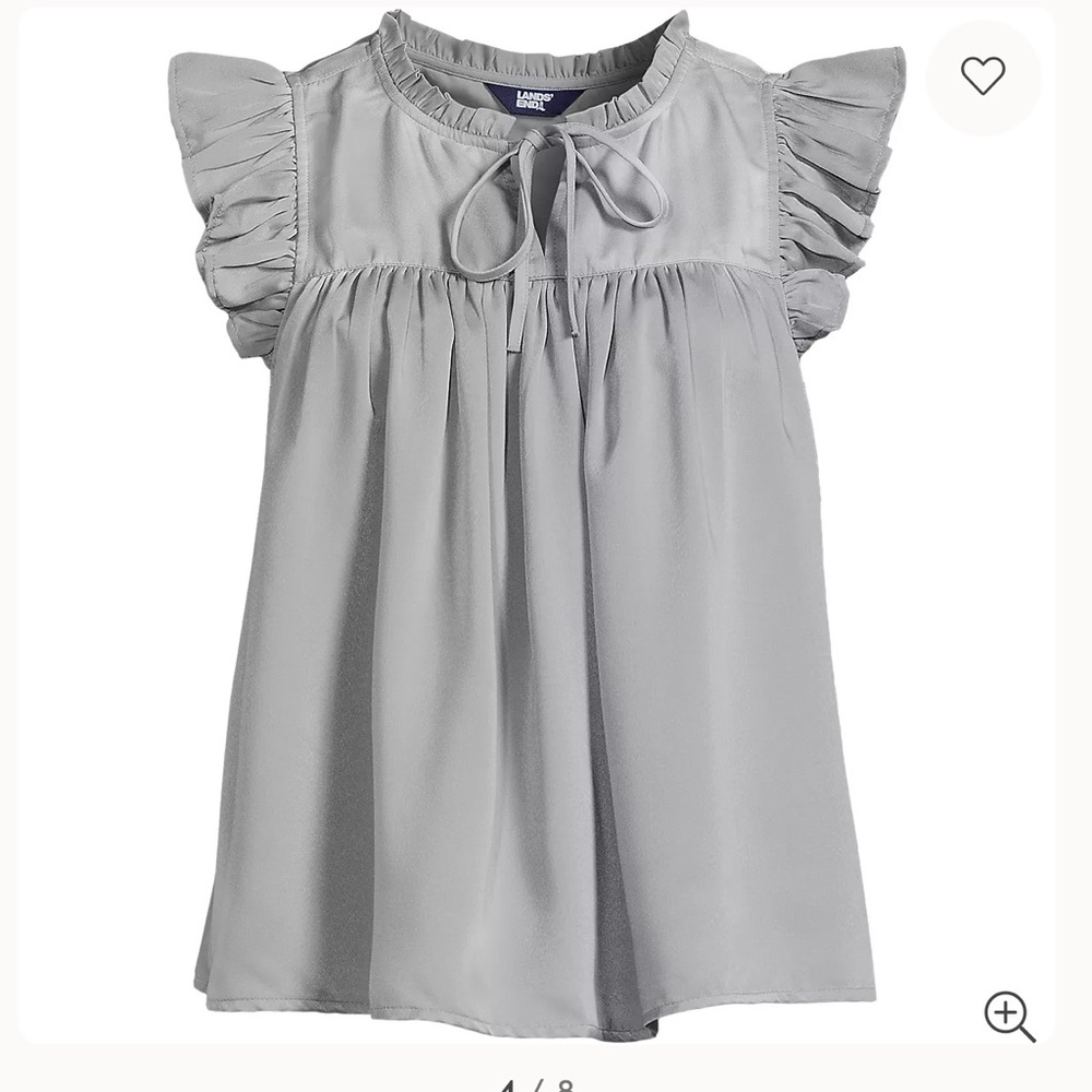 Lands’ End Gray Satin Ruffle Sleeve Blouse